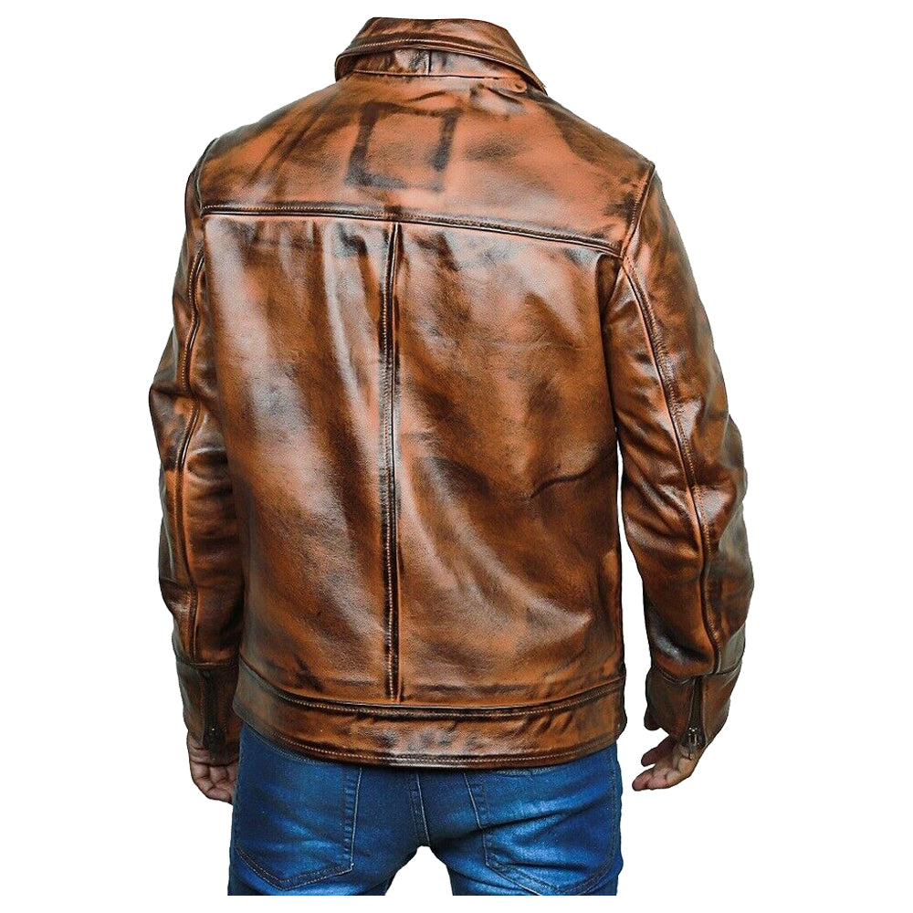 Men Vintage Biker Vax Genuine Leather Jacket
