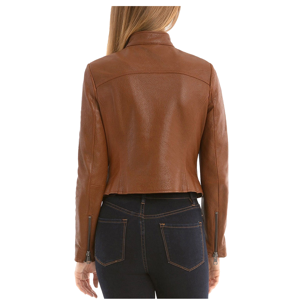 Women Slim Fit Fashion Brown Biker Leather Jacket - 