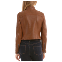 Load image into Gallery viewer, Women Slim Fit Fashion Brown Biker Leather Jacket - 
