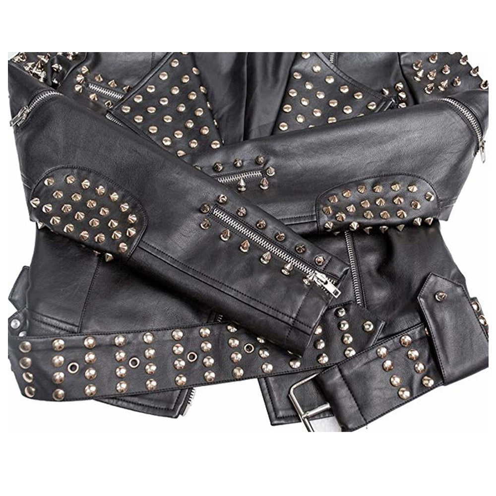 Women Slim Fit Studded Brando Leather Jacket | Jacket Hunt