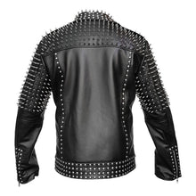 Load image into Gallery viewer, Men Real Leather Jacket Spike Studded Punk Style Jacket
