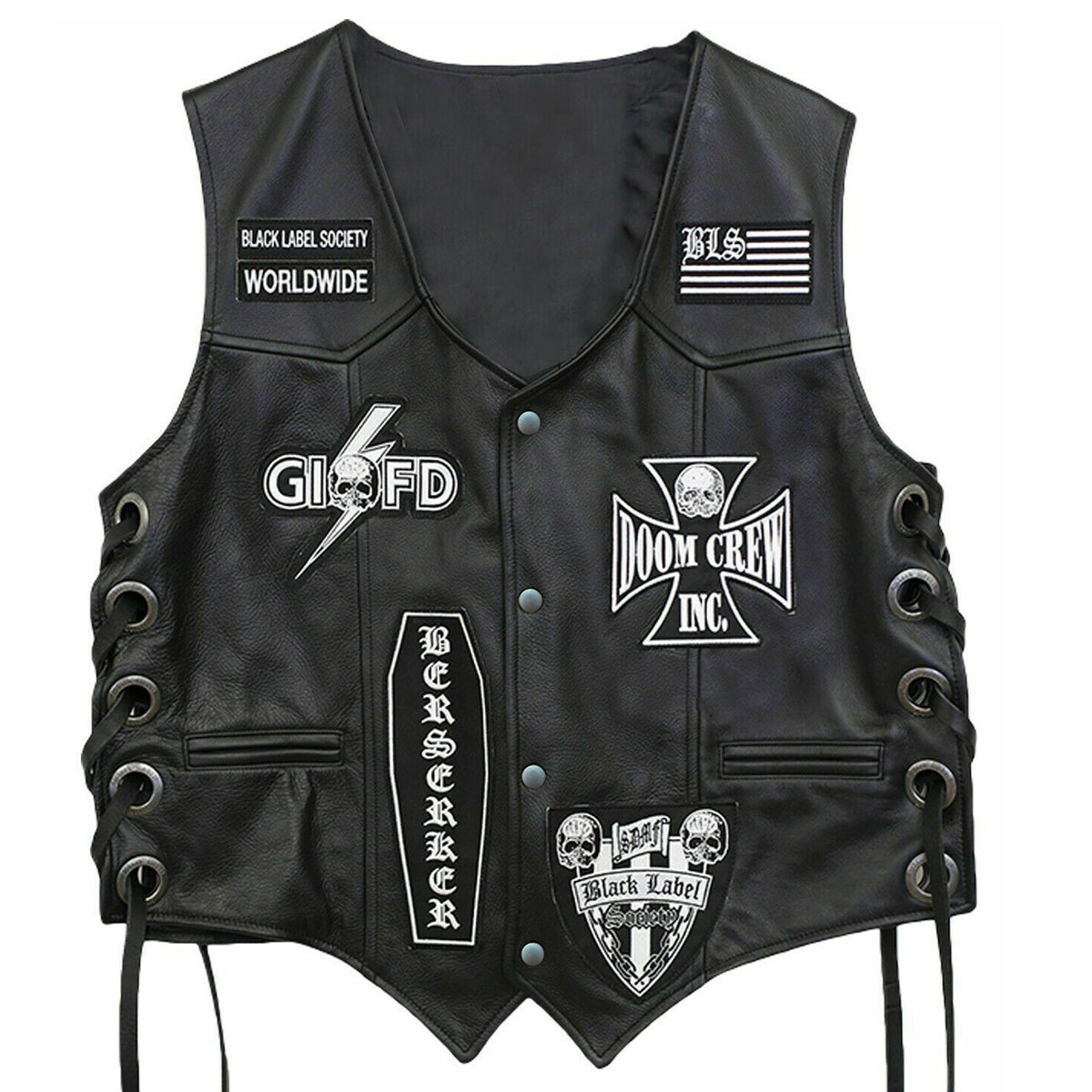 Black Label Society Doom Crew Vest | Men Gothic Biker Leather Vest