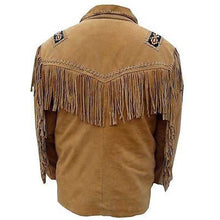 Load image into Gallery viewer, Men Tan Brown Western Cowboy Fringe Leather Jacket
