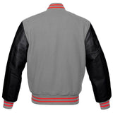 Men's Gray Wool Varsity Bomber Leather Jacket | Personalized Varsity Jacket