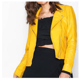 Yellow Retro Women Fashion Leather Jacket - 