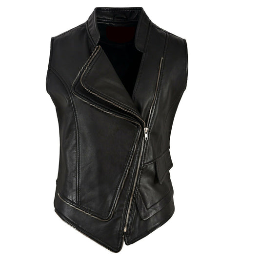 Women Double Brest Punk Waistcoat | Motorcycle Style Leather Vest