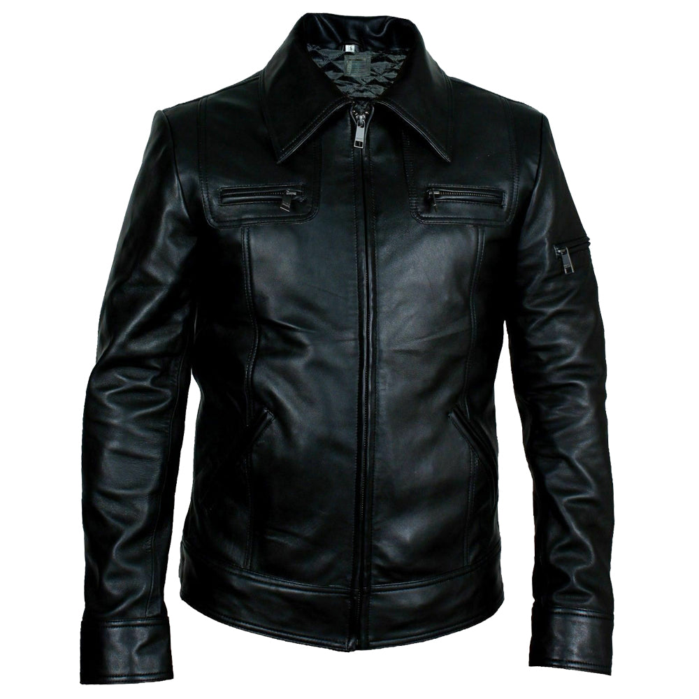 Men Buster Slim Fit Retro Black Leather Jacket