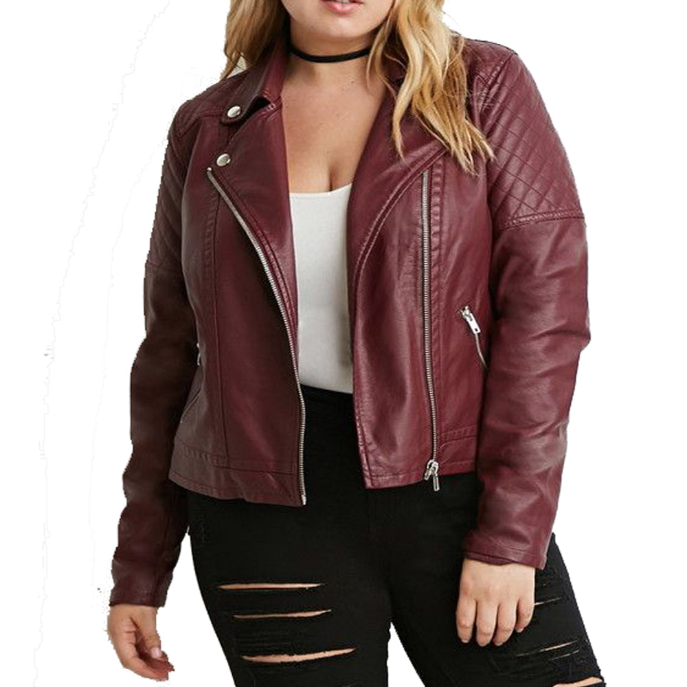 Lightweight Plus Size Womens Genuine Leather Jacket | Chubby Women Red Jacket for sale