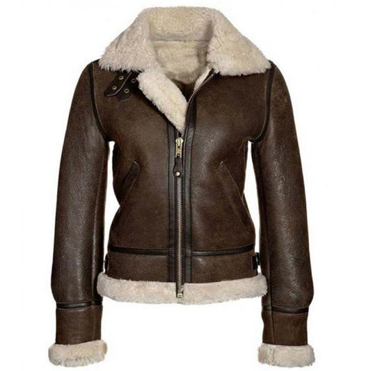 Aviator Bomber Shearling Leather Jacket: Brown B3 Pilot Jacket