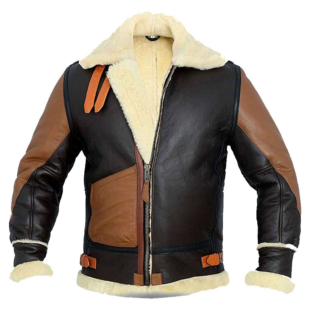 B3 Aviator pilot Shearling Bomber Leather Jacket Black Brown | Jacket Hunt