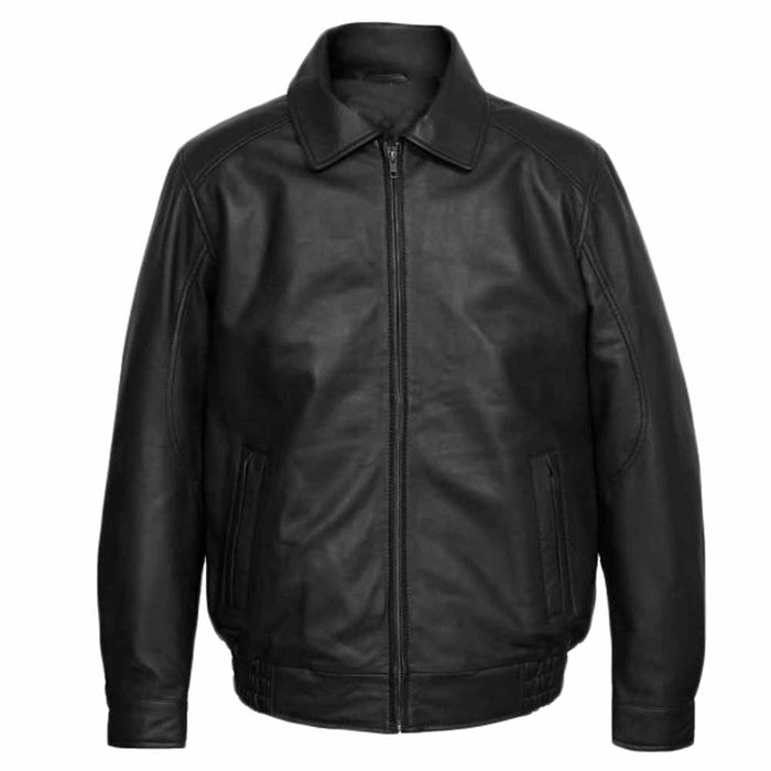 Men Bomber Genuine Black Leather Jacket