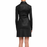 Women Genuine Leather Elegant Party Mini Dress Black Back