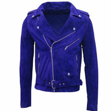 Load image into Gallery viewer, Men Native American Suede Leather Motorcycle Fashion Jacket Royal Blue

