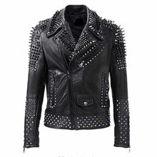 Load image into Gallery viewer, EMO Punk Rock Silver Black Studded Leather Jacket
