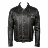 Men Long Sleeve Classic Black Leather Shirt - Jacket Hunt