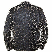 Load image into Gallery viewer, Men Punk Metal Motorcycle Studded Black Leather Jacket  Silver Studs Slim Fit Jacket Mens
