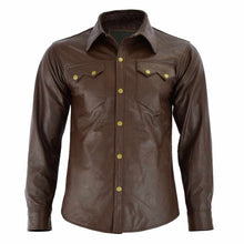Load image into Gallery viewer, Men Soft Brown Long Sleeve Slim Fit Leather Shirt - Jacket Hunt
