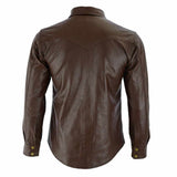 Men Soft Brown Long Sleeve Slim Fit Leather Shirt - Jacket Hunt