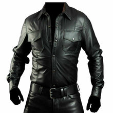 Load image into Gallery viewer, Men&#39;s Hot Police Officer Uniform Black Leather Shirt - Jacket Hunt
