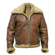 Load image into Gallery viewer, Mens RAF B3 Aviator Pilot Shearling Brown Bomber Leather Jacket - Jacket Hunt
