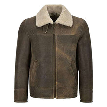 Load image into Gallery viewer, Mens Shearling  RAF Flying Dirty Beige Bomber Leather Jacket | Jacket Hunt
