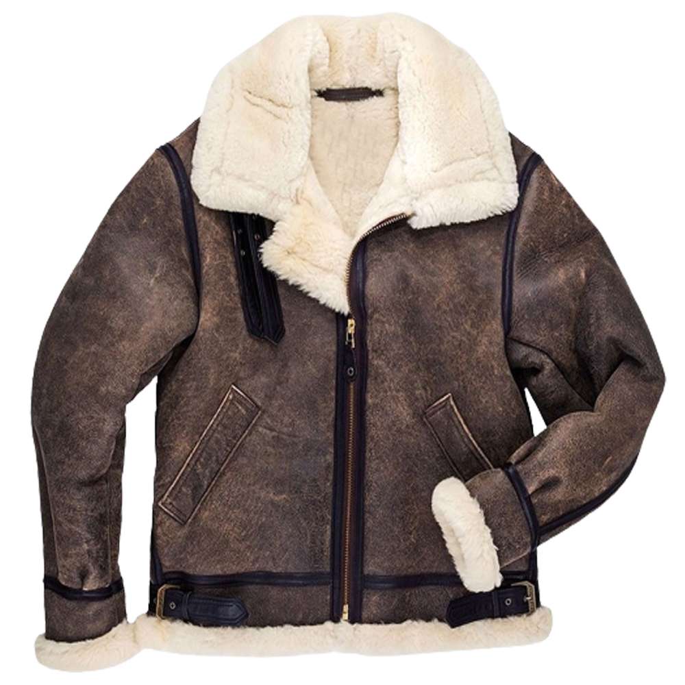 Men's Distressed Brown Bomber Leather Jacket with Hood