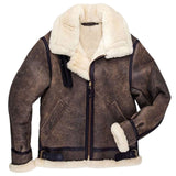 Mens Vintage Brown Distressed Shearling Bomber Leather Jacket - Jacket Hunt