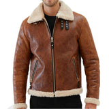Mens Vintage Tan Aviator Shearling Bomber Leather Jacket | Jacket Hunt