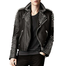 Load image into Gallery viewer, Punk Men Studded Silver Spikes Genuine Leather Jacket - Jacket Hunt
