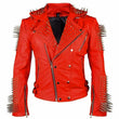 Punk Studded Spikes Biker Red Leather Fashion Jacket | Jacket Hunt