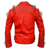 Punk Studded Spikes Biker Red Leather Fashion Jacket | Jacket Hunt