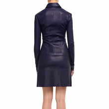 Load image into Gallery viewer, Women Genuine Leather Elegant Party Mini Dress Purple Back
