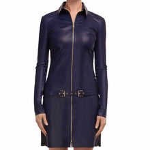 Load image into Gallery viewer, Women Genuine Leather Elegant Party Mini Dress Purple
