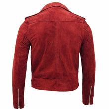 Load image into Gallery viewer, Men Native American Suede Leather Motorcycle Fashion Jacket Red Back
