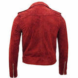 Men Native American Suede Leather Motorcycle Fashion Jacket Red Back