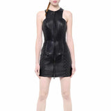 Sexy Women Genuine Black Leather Mini Party Dress - Jacket Hunt