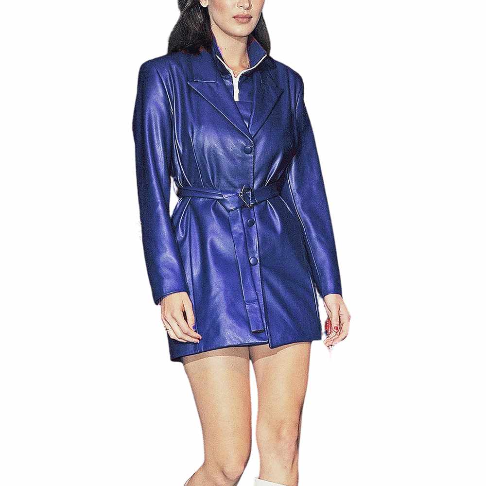 Sexy Women Party Genuine Leather Dress Blue
