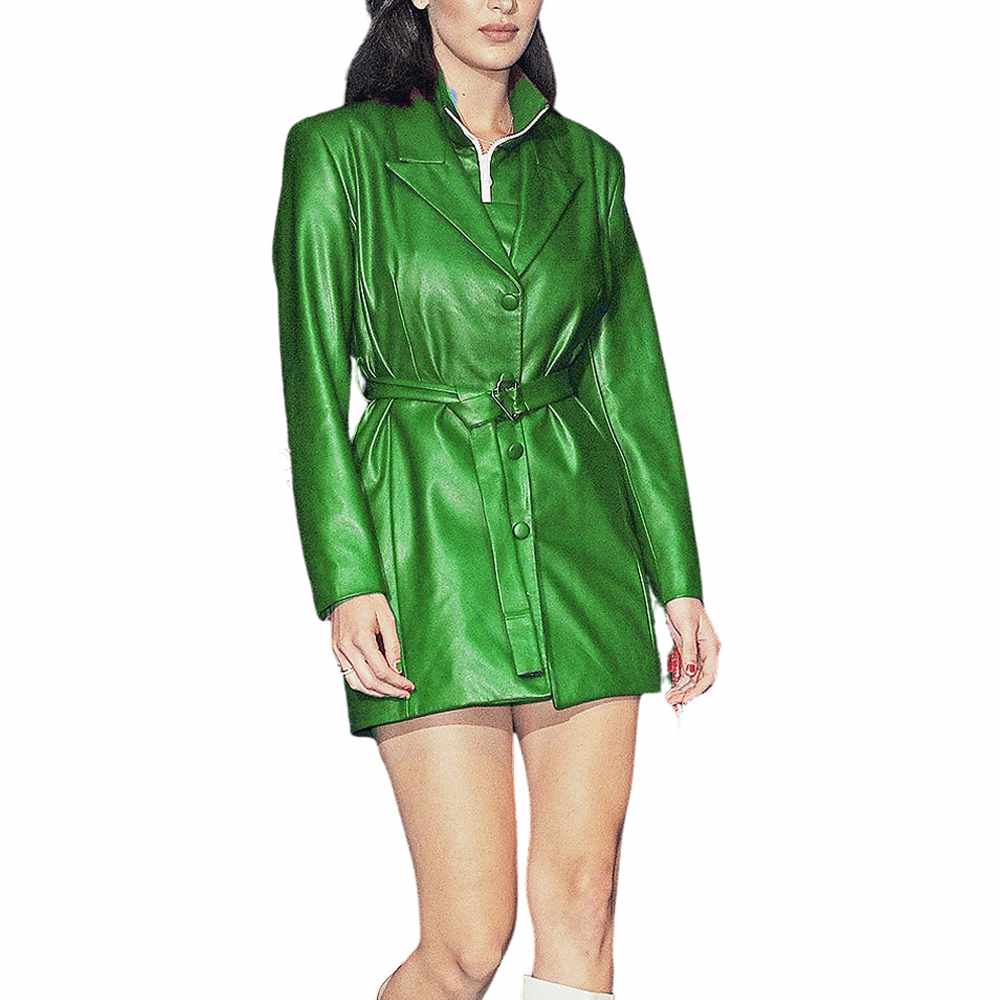 Sexy Women Party Genuine Leather Dress Green