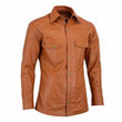 Slim Fit Tan Brown Men Full Sleeve Soft Leather Shirt - Jacket Hunt