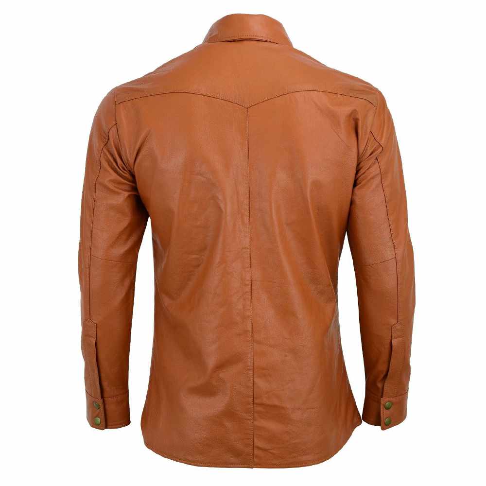 Slim Fit Tan Brown Men Full Sleeve Soft Leather Shirt - Jacket Hunt