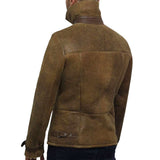 Vintage Aviator Rust Brown Distressed Leather Shearling Bomber Jacket - Jacket Hunt