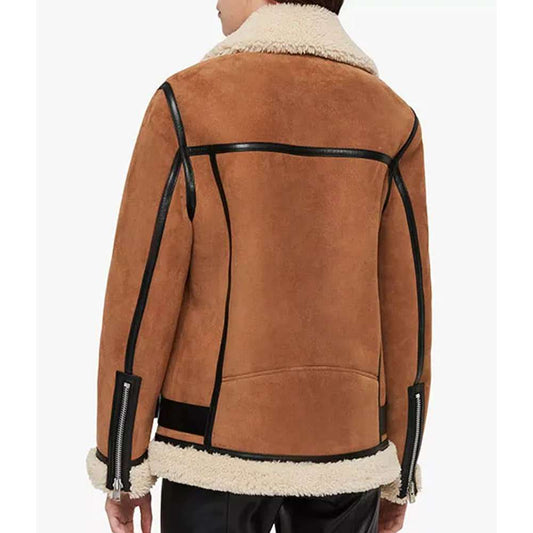 Women Brown Suede Leather Shearling Motorcycle Jacket - High Quality Leather Jackets - Customized Jacket For Sale | Jacket Hunt