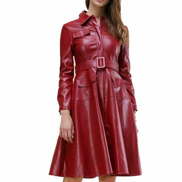 Genuine Red Leather Party Dress Coat For Women - Jacket Hunt