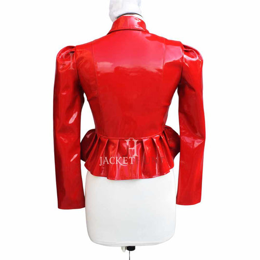 Women Hot Red Frock Vinyl PVC Leather Mini Dress Jacket