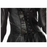 Women Matrix Long Length Genuine Leather Coat | Corset Laces Back