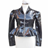 Women Night Black Vinyl PVC Leather Mini Dress | Sexy Weetlok Frock Jacket - Jacket Hunt