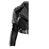 Women Punk Rock Silver Studded Biker Leather Jacket - Jacket Hunt