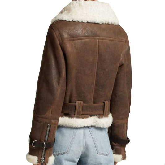 Women Shearling Flight Aviator Brown Leather Jacket - High Quality Leather Jackets - Customized Jacket For Sale | Jacket Hunt