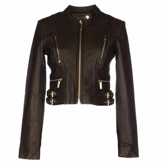 Women Slim Fit Black Genuine Leather Fashion Jacket