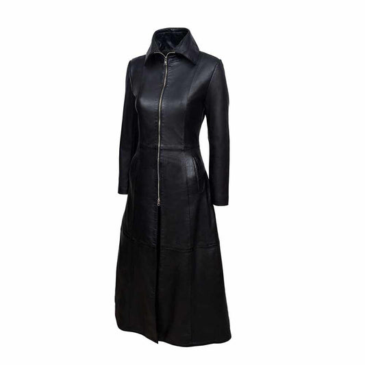 Women Vampire Genuine Black Leather Coat | Full Length Trench Coat | Jacket Hunt